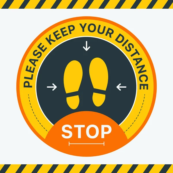 Gardez vos distances. Marquage de sol rond empreintes de chaussures distanciation sociale Icône d'instruction. Image vectorielle. Stickers pour les lieux publics où il y a beaucoup de monde — Image vectorielle