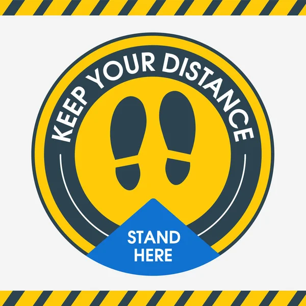 Gardez vos distances. Reste là. Marquage de sol rond empreintes de chaussures distanciation sociale Icône d'instruction. Image vectorielle. Stickers pour les lieux publics où il y a beaucoup de monde — Image vectorielle