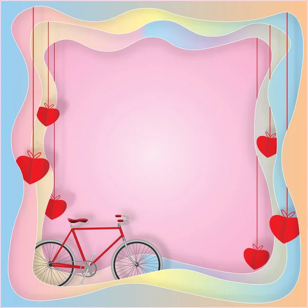 Fondo Del Día San Valentín Con Bicicleta Roja Forma Corazón — Vector de stock