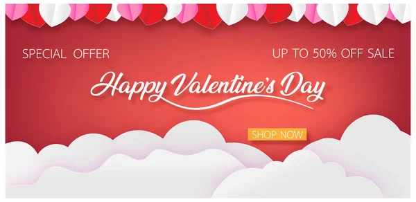 Feliz Día San Valentín Composición Ventas Estilo Corte Papel Con — Vector de stock