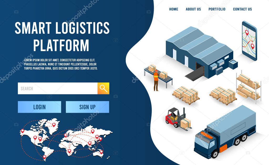 Modern flat design isometric concept of Smart Logistics with with global logistics partnership for website and mobile website. Easy to edit and customize. Vector illustration