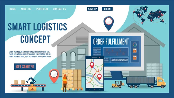 Moderno Concetto Progettazione Piatta Smart Logistics Con Partnership Logistica Globale — Vettoriale Stock