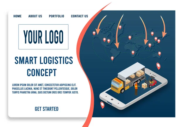 Nowoczesny Płaski Projekt Izometryczna Koncepcja Smart Logistics Globalnego Partnerstwa Logistycznego — Wektor stockowy
