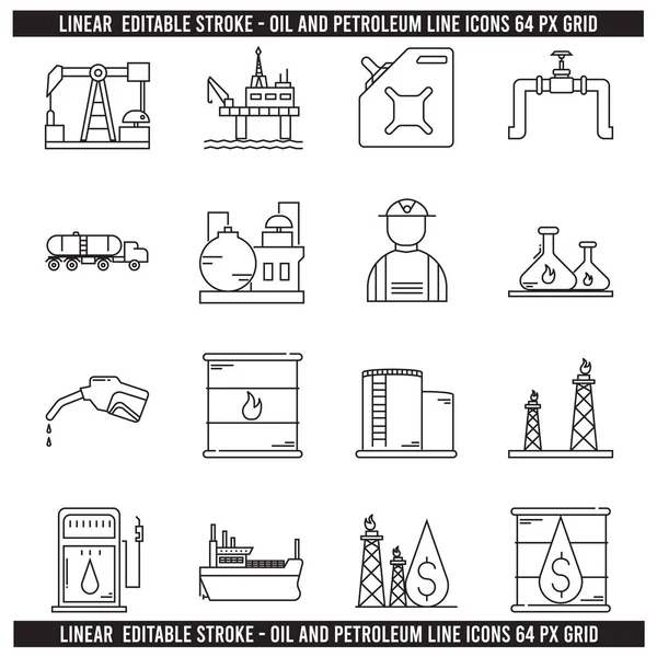 Linear Editable Stroke - Oil and Petroleum line icons 64 px Grid. Vector Illustration.