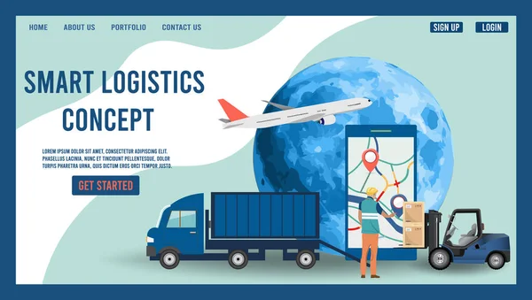 Concepto Isométrico Diseño Plano Moderno Smart Logistics Con Asociación Logística — Archivo Imágenes Vectoriales