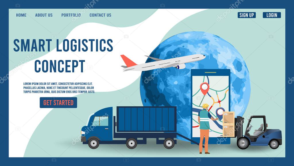 Modern flat design isometric concept of Smart Logistics with global logistics partnership for website and mobile website. Easy to edit and customize. Vector illustration