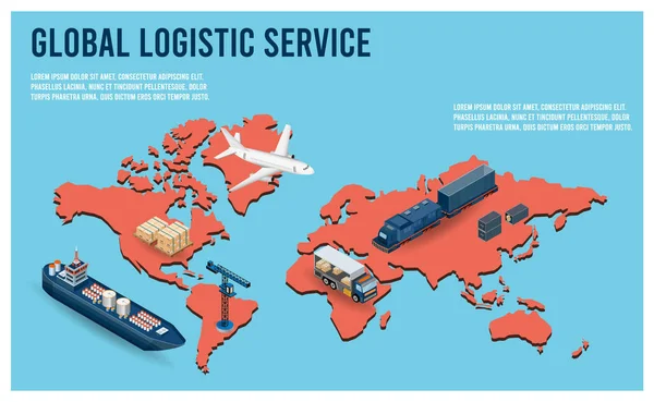 Concept Isométrique Service Logistique Global Moderne Avec Exportation Importation Entrepôt — Image vectorielle