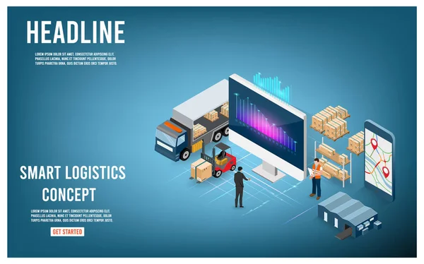 Moderno Concetto Isometrico Servizio Logistico Globale Con Esportazione Importazione Attività — Vettoriale Stock