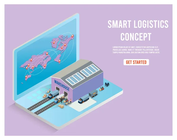 Concepto Isométrico Diseño Plano Moderno Smart Logistics Con Asociación Logística — Vector de stock