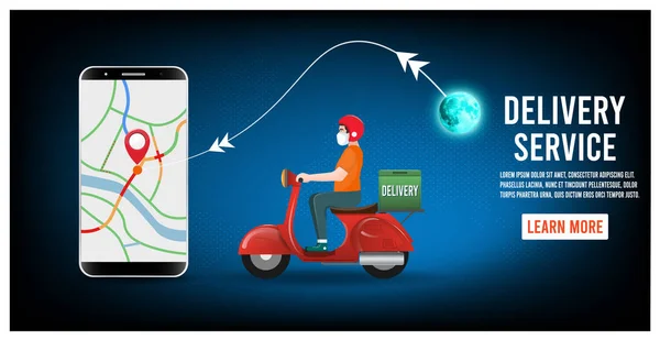 Entrega Expressa Por Scooter Celular Com Caixa Encomendas Conceito Serviço — Vetor de Stock