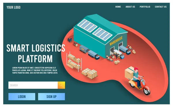 Современная Плоская Изометрическая Концепция Smart Logistics Глобальным Логистическим Партнерством Веб — стоковый вектор