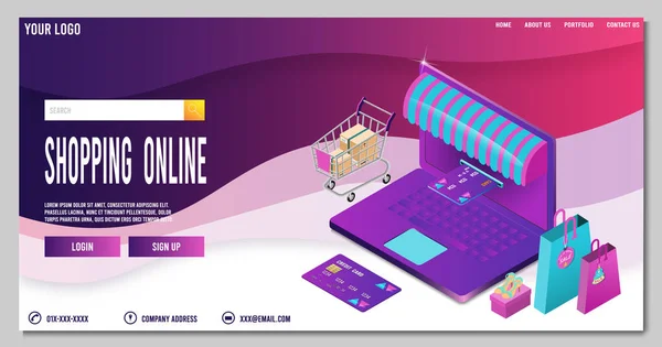Modernes Landing Page Template Konzept Des Online Shoppings Für Website — Stockvektor