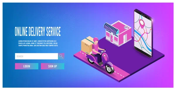 Express Delivery Scooter Mobile Parcel Box Online Delivery Service Concept — Stock Vector