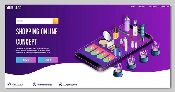 Modern Landing Page Template Concept Cosmetic Shopping Online Website Mobile — Stock Vector