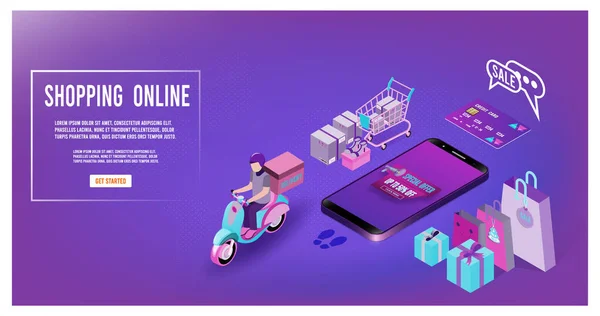 Online Einkaufen Commerce Konzept Auf Website Oder Mobile Anwendung Für — Stockvektor