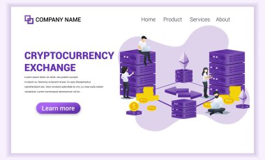 Bilgisayarda çalışan insanlarla kripto para değişimi kavramı