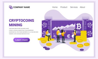 Ekranda çalışan insanlarla kripto para madenciliği kavramı 