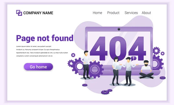 Page non trouvée erreur 404 concept avec des personnes travaillant sur des ordinateurs portables — Image vectorielle