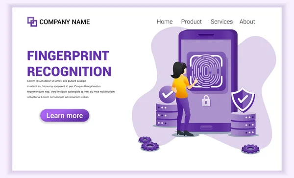 Technologie zur Fingerabdruckerkennung. eine Frau, die versucht, — Stockvektor
