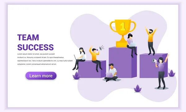 Teamframgångskoncept. Prestation, Partnerskap, Ledarskap, Framgångsrikt lagarbete med gyllene trofé — Stock vektor