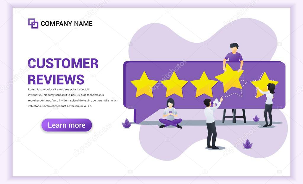 Customer reviews concept with people giving five stars rating