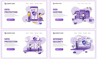 Yedek veriler için web sayfası tasarım şablonları, bulut hesaplama, siber güvenlik, bilgisayar aygıtı güvenliği, veri merkezi, veri yönetim hizmetleri. Web afişi, poster, bilgi grafikleri, iniş sayfası, web şablonu için kullanılabilir. Düz vektör illüstrasyonu