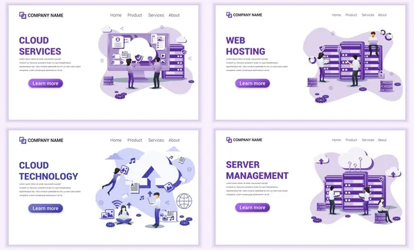 Satz Von Webseiten Design Vorlagen Für Backup Daten Cloud Computing — Stockvektor
