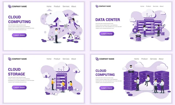 Conjunto Modelos Design Página Web Para Dados Backup Computação Nuvem — Vetor de Stock