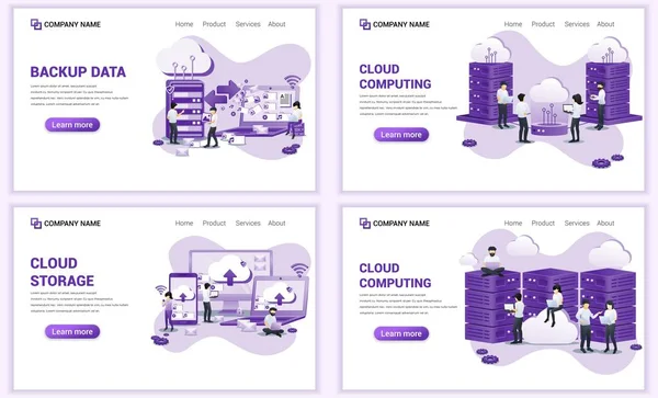 Conjunto Modelos Design Página Web Para Dados Backup Computação Nuvem — Vetor de Stock