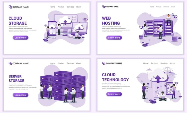 Satz Von Webseiten Design Vorlagen Für Backup Daten Cloud Computing — Stockvektor