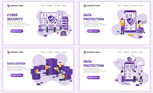 Conjunto Modelos Design Página Web Para Dados Backup Computação Nuvem —  Vetores de Stock