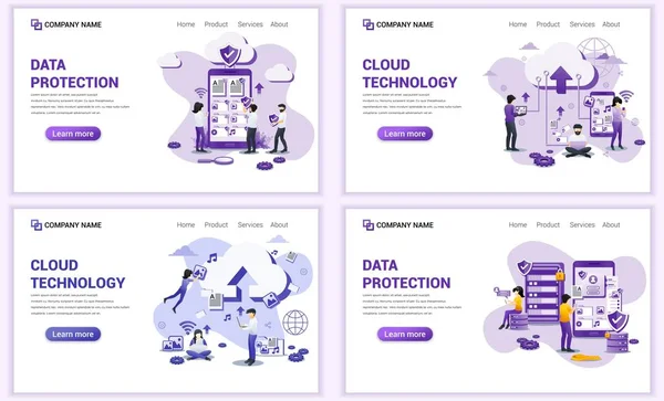 Satz Von Webseiten Design Vorlagen Für Backup Daten Cloud Computing — Stockvektor