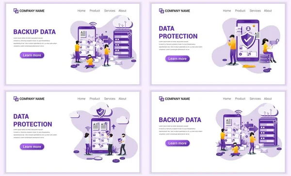 Satz Von Webseiten Design Vorlagen Für Backup Daten Cloud Computing — Stockvektor
