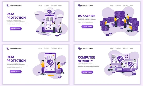 Satz Von Webseiten Design Vorlagen Für Backup Daten Cloud Computing — Stockvektor