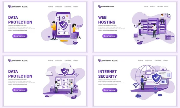 Satz Von Webseiten Design Vorlagen Für Backup Daten Cloud Computing — Stockvektor