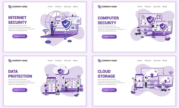 Conjunto Modelos Design Página Web Para Dados Backup Computação Nuvem — Vetor de Stock