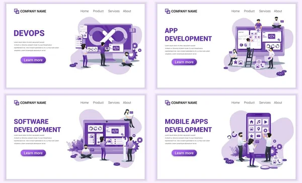 Satz Von Webseiten Design Vorlagen Für Computer Programmierer Mobile Und — Stockvektor