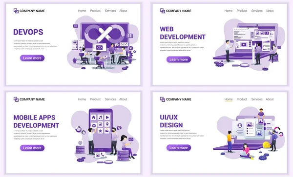 Satz Von Webseiten Design Vorlagen Für Computer Programmierer Mobile Und — Stockvektor
