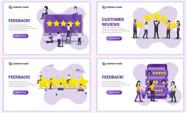 Conjunto Modelos Design Página Web Para Revisão Cliente Satisfação Feedback — Vetor de Stock