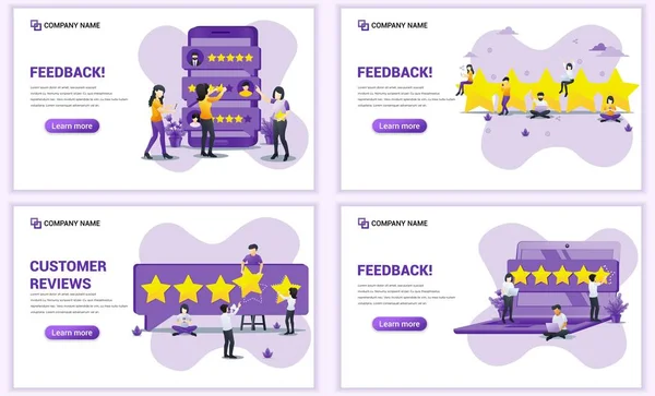 Conjunto Modelos Design Página Web Para Revisão Cliente Satisfação Feedback — Vetor de Stock