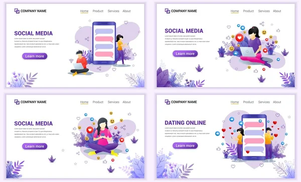 Sosyal medya konsepti için web sayfası tasarım şablonları. Web afişi, poster, bilgi grafikleri, iniş sayfası, web şablonu için kullanılabilir. Düz vektör illüstrasyonu