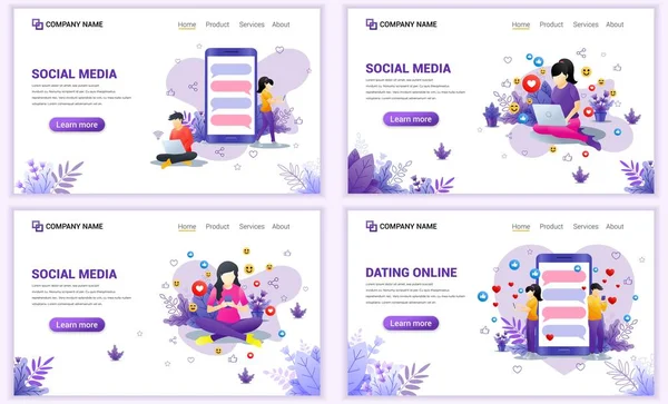 Conjunto Modelos Design Página Web Para Conceito Mídia Social Pode —  Vetores de Stock