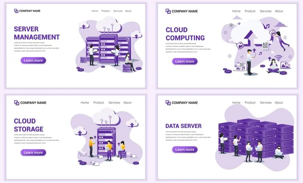 Conjunto Modelos Design Página Web Para Dados Backup Computação Nuvem — Vetor de Stock