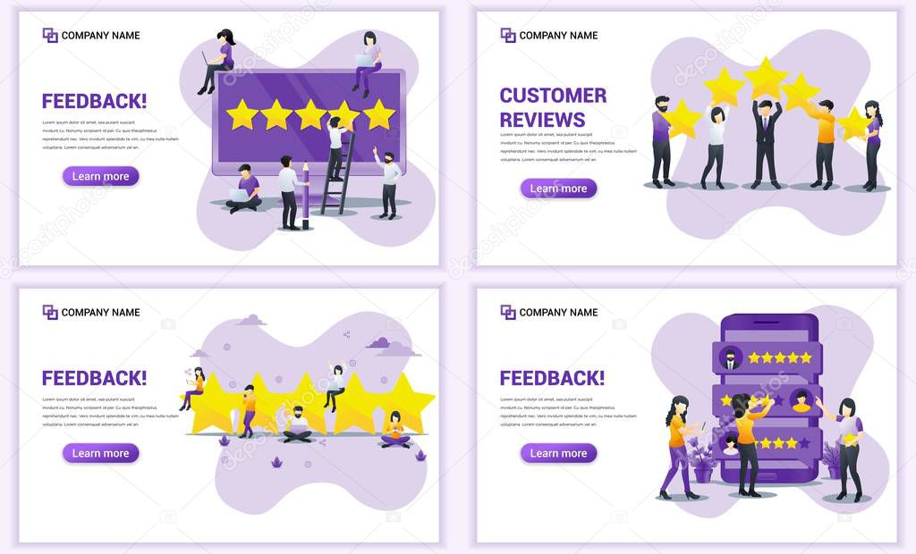 Set of web page design templates for Customer review, satisfaction, positive feedback. Can use for web banner, poster, infographics, landing page, web template. Flat vector illustration