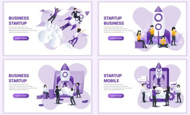 İş kurma konsepti için web sayfası tasarım şablonları. Web afişi, poster, bilgi grafikleri, iniş sayfası, web şablonu için kullanılabilir. Düz vektör illüstrasyonu