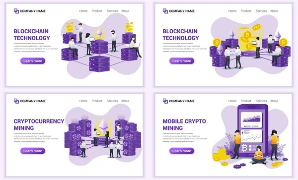 Blok zinciri ve Kripto para birimi konsepti için web sayfası tasarım şablonları. Web afişi, poster, bilgi grafikleri, iniş sayfası, web şablonu için kullanılabilir. Düz vektör illüstrasyonu
