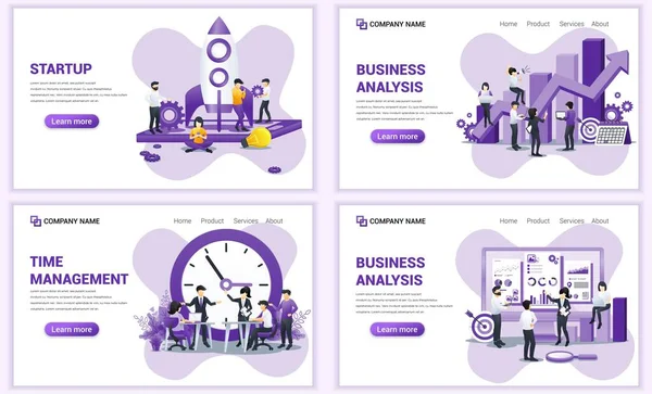 Ensemble Modèles Conception Pages Web Pour Démarrage Une Entreprise Gestion — Image vectorielle