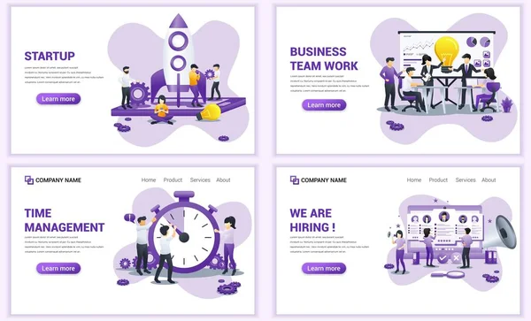 Conjunto Modelos Design Página Web Para Inicialização Contratação Gerenciamento Tempo — Vetor de Stock