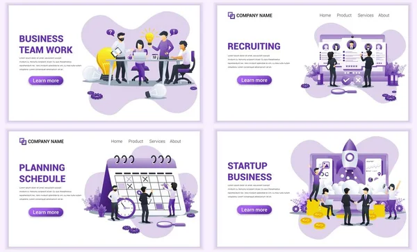 Conjunto Modelos Design Página Web Para Trabalho Equipe Inicialização Recrutamento — Vetor de Stock