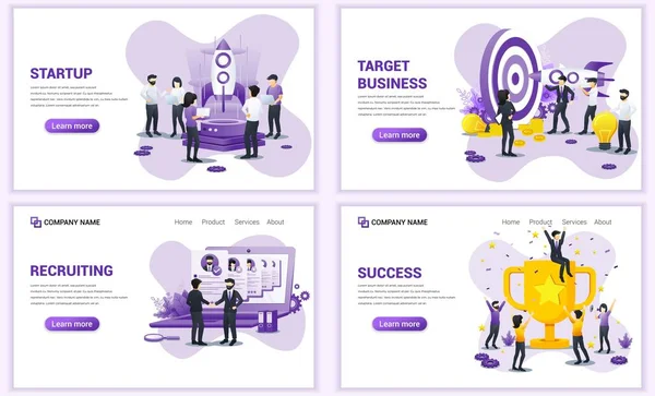 Conjunto Modelos Design Página Web Para Start Negócio Alvo Recrutamento — Vetor de Stock